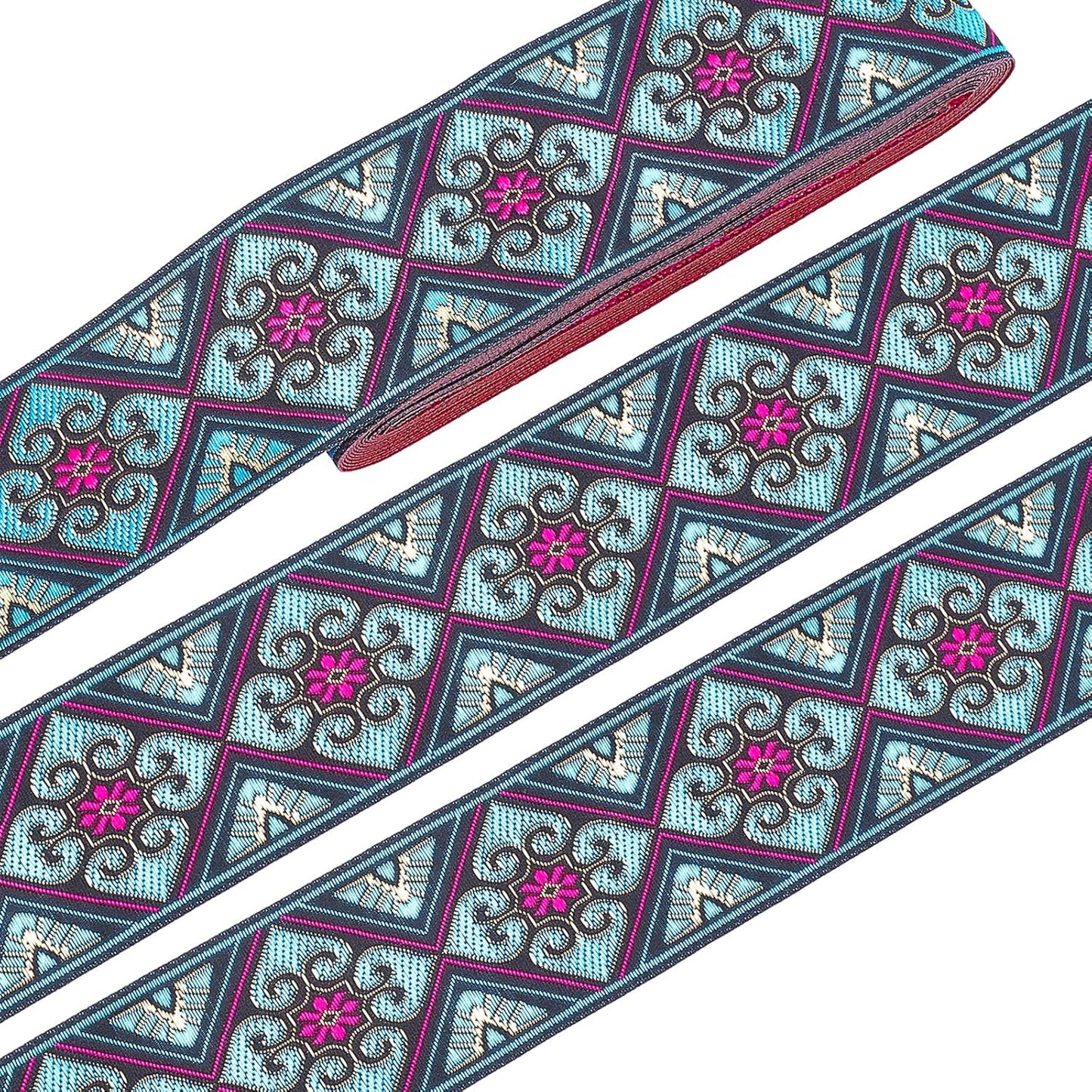 PH PandaHall 2 Inch Embroidered Woven Ribbon, 7 Yards Vintage Jacquard Ribbon Boho Flowers Straps Fabric Trim for Bohemian Persian Clothes Bag Holiday Christmas Decor Gift Wrap Decor - Crafty Corner