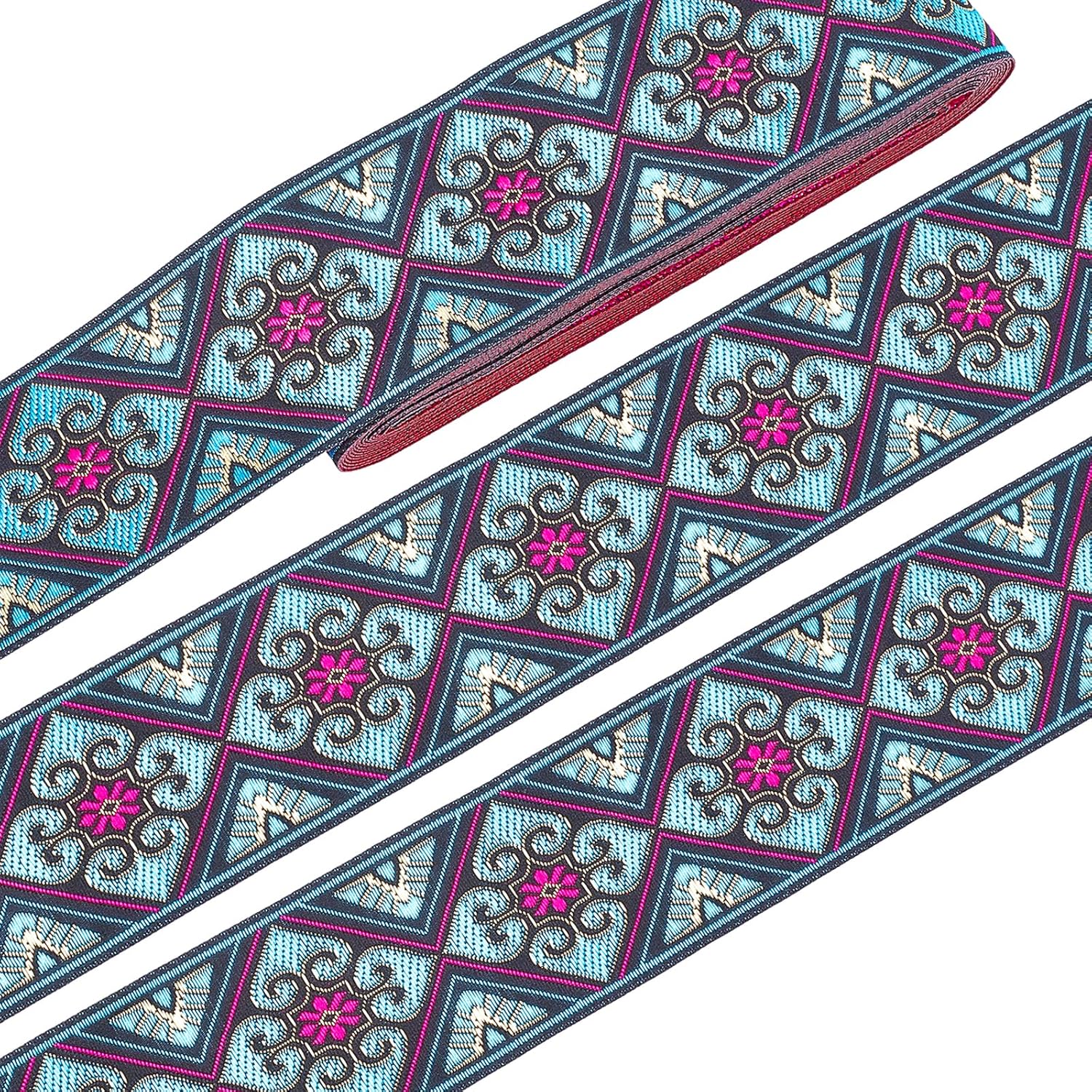 PH PandaHall 2 Inch Embroidered Woven Ribbon, 7 Yards Vintage Jacquard Ribbon Boho Flowers Straps Fabric Trim for Bohemian Persian Clothes Bag Holiday Christmas Decor Gift Wrap Decor - Crafty Corner