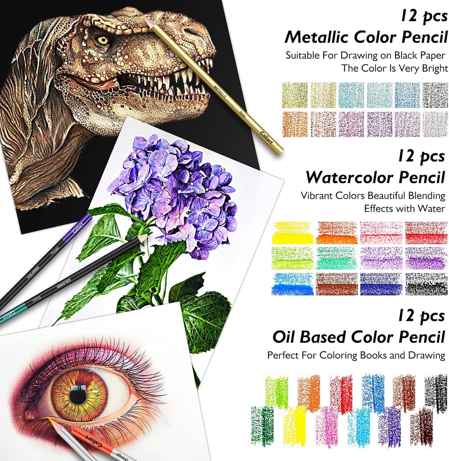 Caliart 176PCS Art Supplies Sketching Kit with 100 Sheets 3-Color Sketch Book, Graphite Colored Charcoal Watercolor & Metallic Pencils, Drawing Set Christmas Gifts for Adults Teens Girls Boys Kids