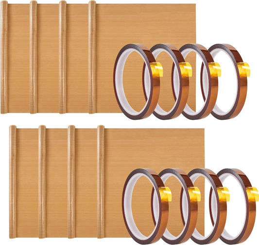 Teflon Sheets for Heat Press - 8 Pcs 16 in x 12 in Reusable and Non-Stick Teflon Paper with 8 Rolls Waterproof and Oilproof Heat Resistant Tape, No Residue with High Insulation for Printing