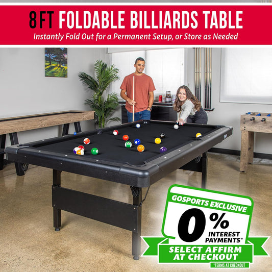 GoSports 6, 7, or 8 ft Billiards Tables - No Assembly, Choose Your Color - Portable Pool Table Includes Full Set of Balls, 2 Cue Sticks, Chalk and Felt Brush