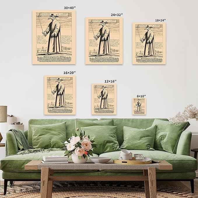 Poster Master Doctor Schnabel from Rome Canvas - Retro Plague Doctor Print - Medieval Art - Gift for Men & Women - Great Wall Decor for Dorm, Living Room or Bedroom - 16x20 White Framed Canvas