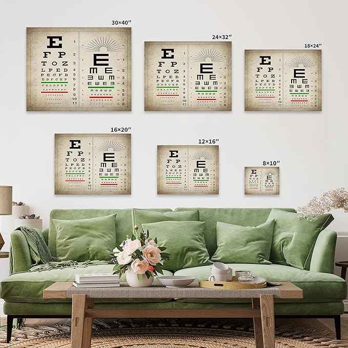 Poster Master Vintage Eye Chart Canvas - Retro Vision Test Print - Medical Art - Gift for Men, Women & Doctor - Optical Wall Decor for Office, Hospital or Clinic - 12x16 Silver Framed Canvas