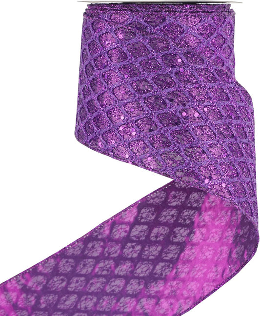 HUIHUANG Purple Wired Christmas Ribbon 4 inch Purple Glitter Wired Ribbon Diamond Mesh Wire Ribbon for X-mas Tree Decorations, Wreaths, Garland, Large Bows Making, Home Decor -10 Yards - Crafty Corner