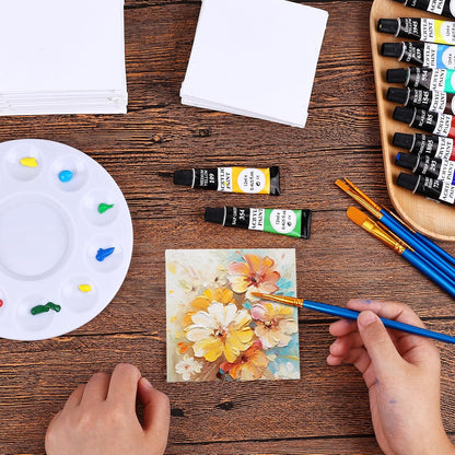 ESRICH Canvas Boards for Painting, 48 Pack Canvases for Painting 4x4 100% Cotton Small Paint Canvas Primed Acid Free Mini Blank Canvas Panels for Oil Paint,Watercolor,Acrylic Paint,Gouache&Tempera.