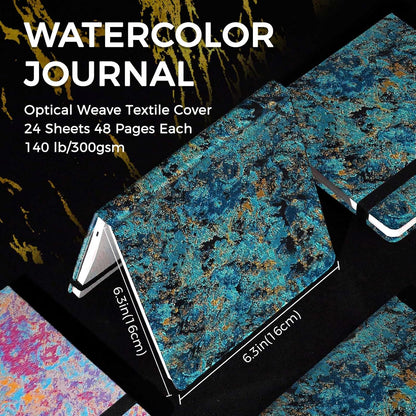 Funto Watercolor Journal, 6.3x6.3, 24 Sheets, 100% Cotton Cold Press, 300gsm/140lb, Inner Paper Pocket, Art Supplies for Mixed Media