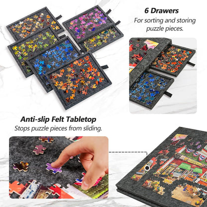 Lavievert Tilting Puzzle Board with 2-in-1 Designed Stand & Cover, Super Lightweight Felt Plateau Storage with 6 Drawers for Adults, Portable Jigsaw Puzzle Table for Up to 1000 Pieces – Gray