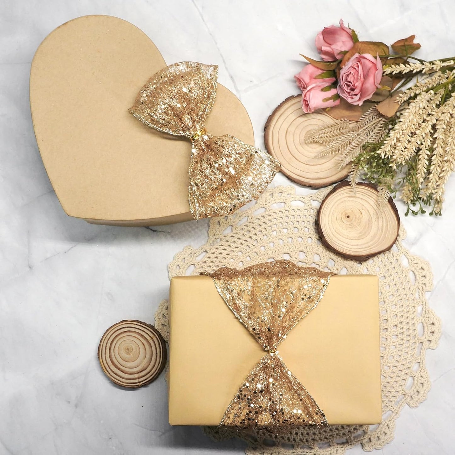 CT CRAFT LLC Sparkling Glitter Mesh Wired Ribbon 2.5" x 10 Yards Champagne Gold for Christmas Home Decor Bow Gift Wrapping DIY Crafts Wreath - Crafty Corner