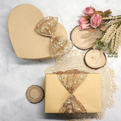CT CRAFT LLC Sparkling Glitter Mesh Wired Ribbon 2.5" x 10 Yards Champagne Gold for Christmas Home Decor Bow Gift Wrapping DIY Crafts Wreath - Crafty Corner