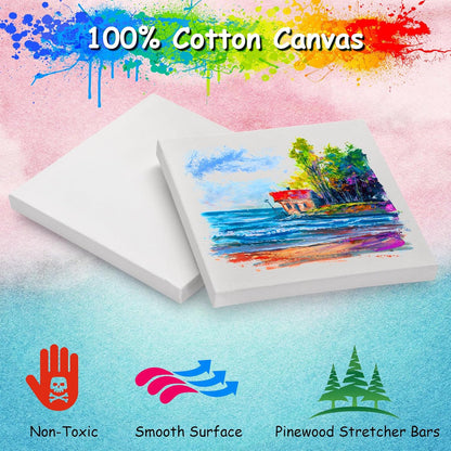 12PCS Mini Canvases for Painting - 4x4In Bulk Profile Small Square Canvases - 100% Cotton Mini Stretch Canvas for Children's Painting Art Supplies, School Home Decorating Projects