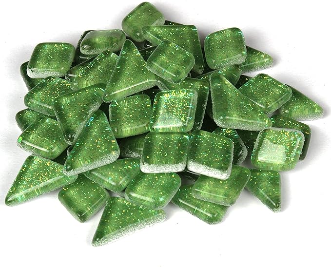 Milltown Merchants™ Light Green Glitter Mosaic Tile Pieces - Bulk Sparkle Mosaic Tiles - 3 Pound (48 oz) Shimmer Tile Assortment for Backsplash, Murals, Stepping Stones, and Mosaics