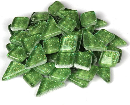 Milltown Merchants™ Light Green Glitter Mosaic Tile Pieces - Bulk Sparkle Mosaic Tiles - 3 Pound (48 oz) Shimmer Tile Assortment for Backsplash, Murals, Stepping Stones, and Mosaics