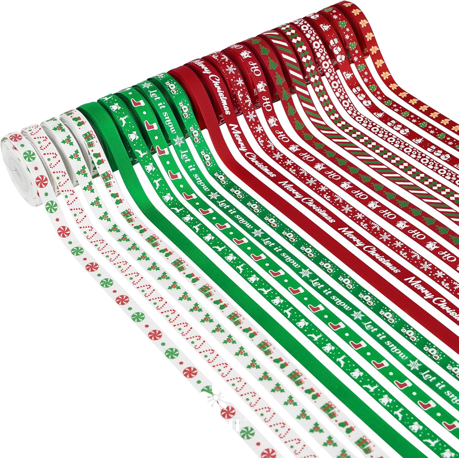 MEEDEE 3/8 inch 100 Yards Assorted Christmas Ribbon - Pack of 20 in Red, Green & White - Mix Grosgrain & Double Face Satin Ribbon for Holiday Décor, Gift Wrapping, Xmas Wreath Bow or Crafting Project - Crafty Corner