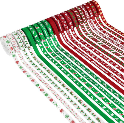 MEEDEE 3/8 inch 100 Yards Assorted Christmas Ribbon - Pack of 20 in Red, Green & White - Mix Grosgrain & Double Face Satin Ribbon for Holiday Décor, Gift Wrapping, Xmas Wreath Bow or Crafting Project - Crafty Corner