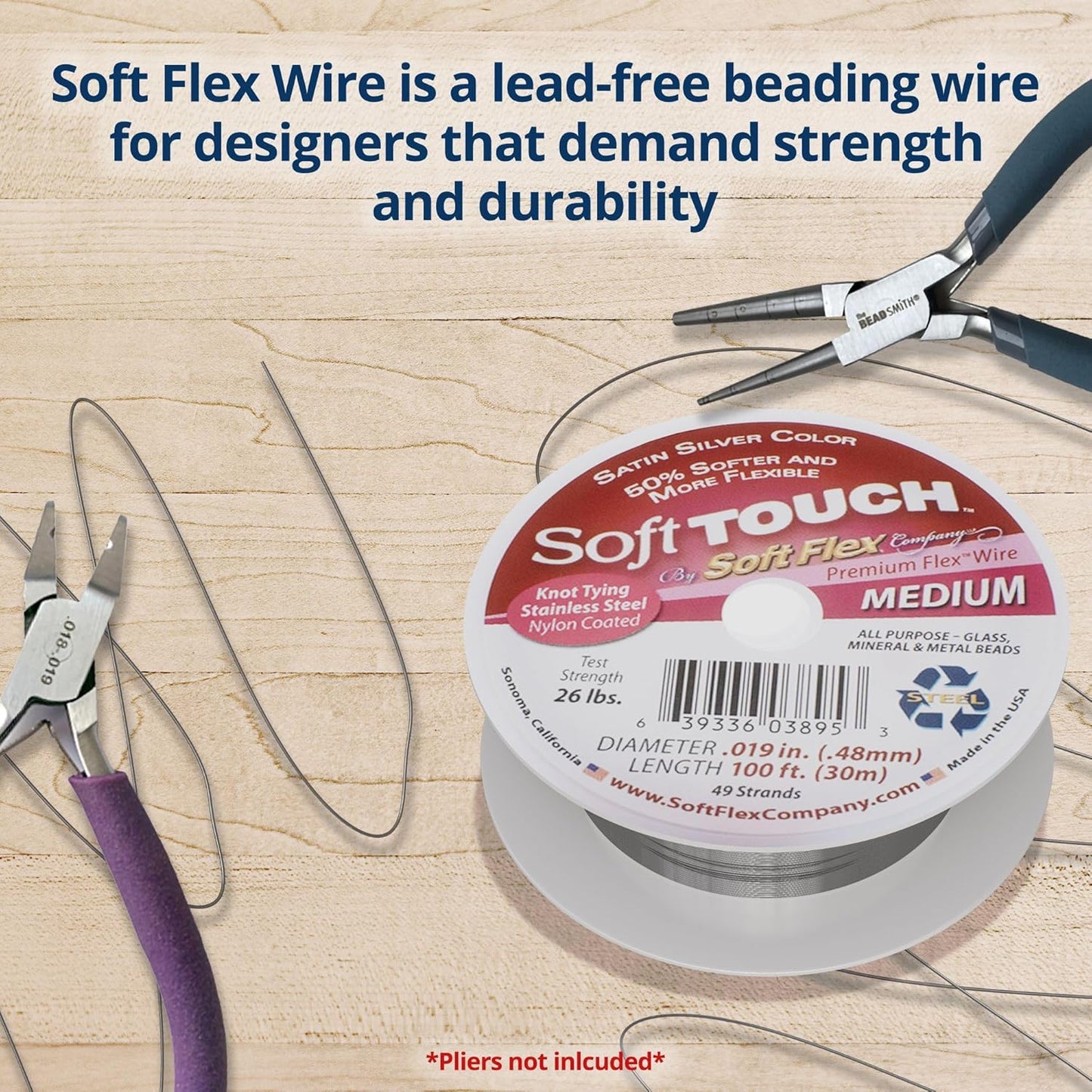 Soft Flex 49 Strand Stringing Wire - Flexible Braided - Medium 0.19 Diameter - Jewelry Making Bead Wire - Satin Silver - Crafty Corner