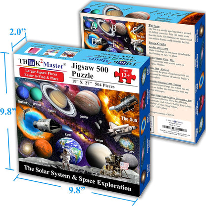 Think2Master Solar System & Space Exploration 500 Pieces Large Format Jigsaw Puzzle for Kids 12+, Teens, Adults & Families. Great Gift for stimulating Learning About Astronomy. Size: 26.8” X 18.9”