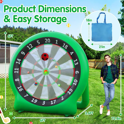 6FT Inflatable Dartboard, Giant Kick Darts Soccer Darts Golf & Throw Dart with Air Pump, Giant Outdoor Games, Blow up Soccer Dart for Yard Party Large Dartboard for Kids & Adults 20+Games
