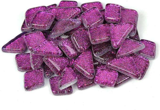 Milltown Merchants™ Dark Purple Glitter Mosaic Tile Pieces - Bulk Violet Sparkle Mosaic Tiles - 1 Pound (16 oz) Shimmer Tile Assortment for Backsplash, Stepping Stones, and Mosaics