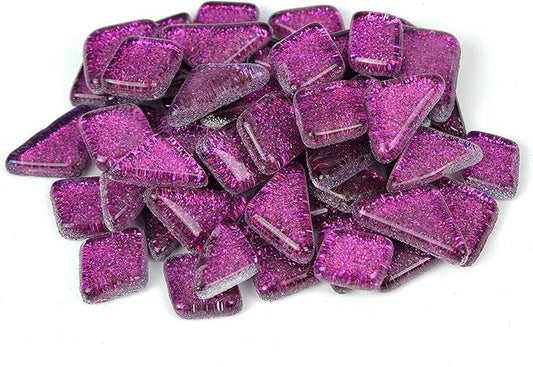Milltown Merchants™ Dark Purple Glitter Mosaic Tile Pieces - Bulk Violet Sparkle Mosaic Tiles - 3 Pound (48 oz) Shimmer Tile Assortment for Backsplash, Stepping Stones, and Mosaics
