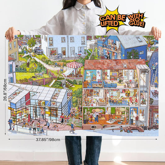 MOMIBOOK Puzzles for Adults 1000 Piece Jigsaw Puzzles of Wonderful! A Big Family, Painting Image Difficult Challenging Hard Impossible Puzzle, Cute Funny Toys & Games Christmas Birthday Gifts
