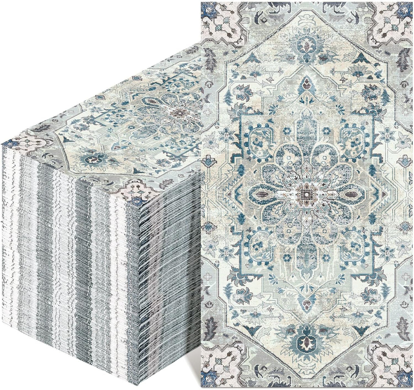 Yeaqee 100 Pcs Vintage Boho Napkins Paper Guest Towels 2 Ply Decoupage Napkins Disposable Decorative Hand Towel for Bathroom Kitchen Fall Wedding Party Dinner(Blue and Grey)