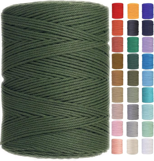 GOHOHOF Macrame Cord 3mm x 546yards Natural Macrame Cotton Rope Colored Macrame Rope Soft Cotton Cord Macrame Supplies Craft Rope Macrame Yarn for Plant Hanger Wall Hanger Dreamcatcher(Olive Green)