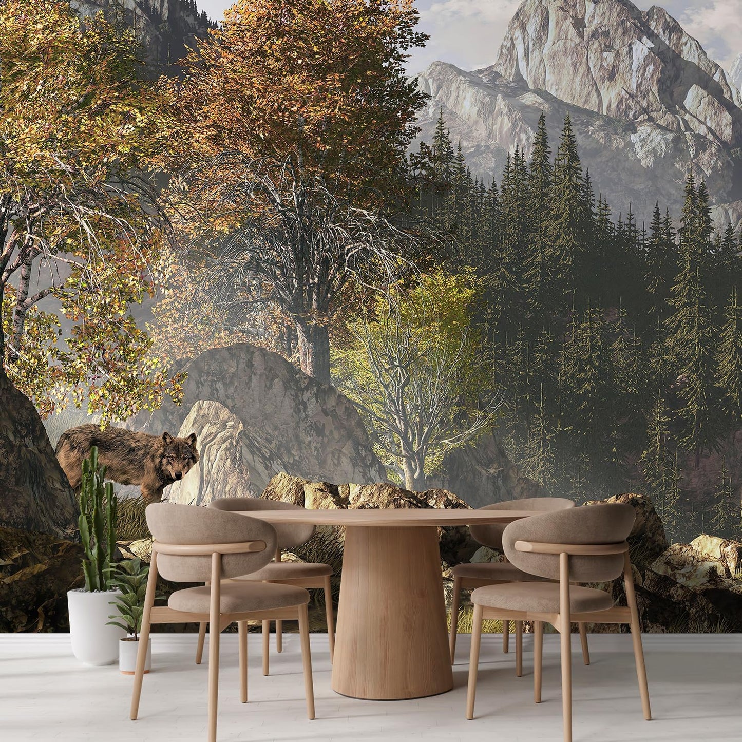wall26 Wall Sticker/Wall Mural Wolf Near a Lake in a Rocky Mountain Landscape, Not Peel and Stick, Non-Woven Wallpaper Decorative for Bedroom, Living Room, Office - 108x120 inches
