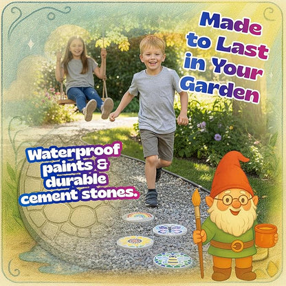 Pinwheel Crafts Stepping Stone Kit for Kids – Paint Your Own Mosaic Stones with Storybook | 5 Preprinted Cement Designs, Waterproof Paints, Brushes & Markers | Creative Garden Craft Gift for Ages 6+