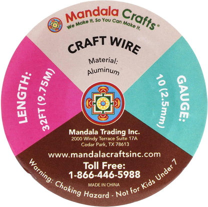 Mandala Crafts 10 Gauge Anodized Aluminum Craft Wire for Jewelry Making - 32 FT Colored Flexible Pink Wire - Bendable for Bonsai Armature Crafting Sculpting - Crafty Corner