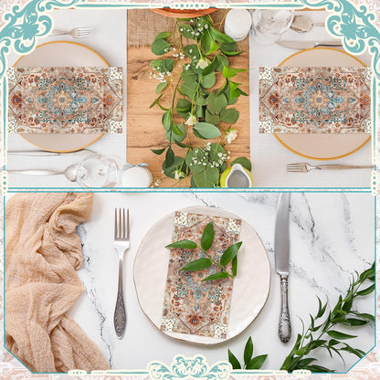 Yeaqee 100 Pcs Vintage Boho Napkins Paper Guest Towels 2 Ply Decoupage Napkins Disposable Decorative Hand Towel for Bathroom Kitchen Fall Wedding Party Dinner(Brick Red and Dark Blue)