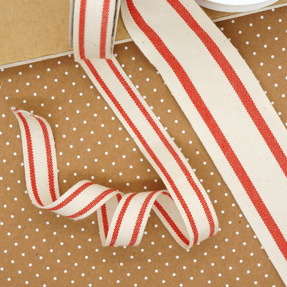 CT CRAFT LLC Ivory Cotton Red Stripes Ribbon 5/8" x 10 Yards for Home Décor Gift Present Wrapping DIY Crafts Birthday Wedding Bouquet Christmas - Crafty Corner