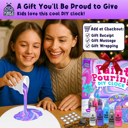 Paint Pouring DIY Clock Kit - Complete Decorate & Painting Kit for Kids 6-8 - Creative Arts & Crafts for Girls Age 10-12 - Christmas Boys & Girls Gifts 8-12 Years Old - Tween & Teen Girl Gifts Ideas - Crafty Corner