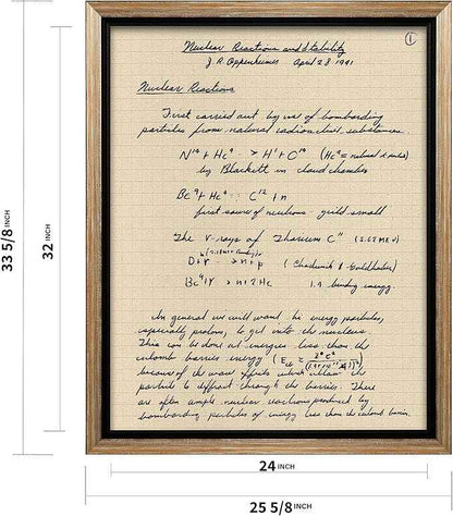 Poster Master Oppenheimer Canvas - Retro Atomic Bomb Manuscript Print - Manhattan Project Art - Gift for Him, Her, Scientist - Physics Decor for Office, Library - 24x32 Silver Framed Canvas
