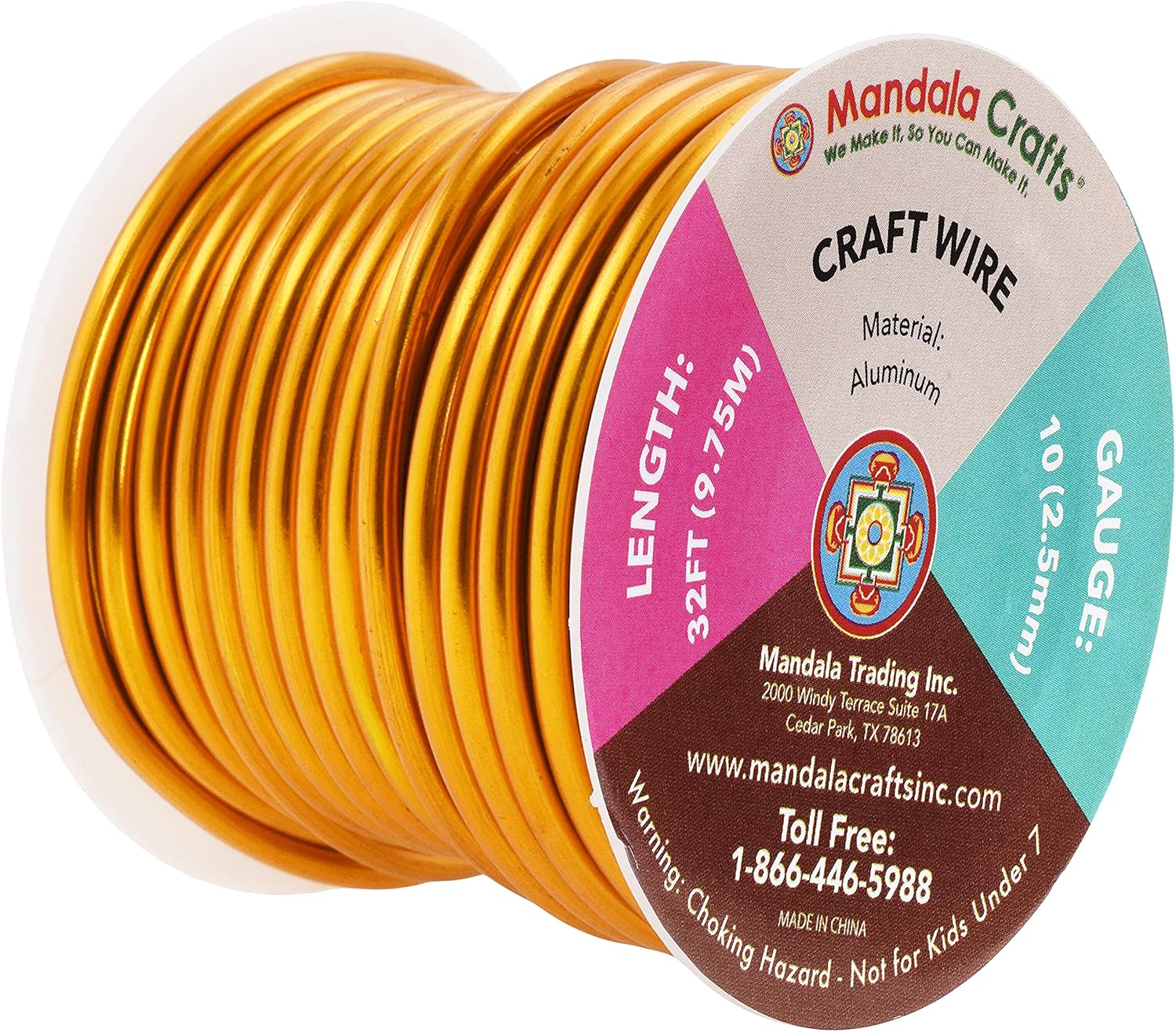 Mandala Crafts 10 Gauge Anodized Aluminum Craft Wire for Jewelry Making - 32 FT Colored Flexible Gold Wire - Bendable for Bonsai Armature Crafting Sculpting - Crafty Corner