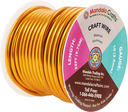 Mandala Crafts 10 Gauge Anodized Aluminum Craft Wire for Jewelry Making - 32 FT Colored Flexible Gold Wire - Bendable for Bonsai Armature Crafting Sculpting - Crafty Corner