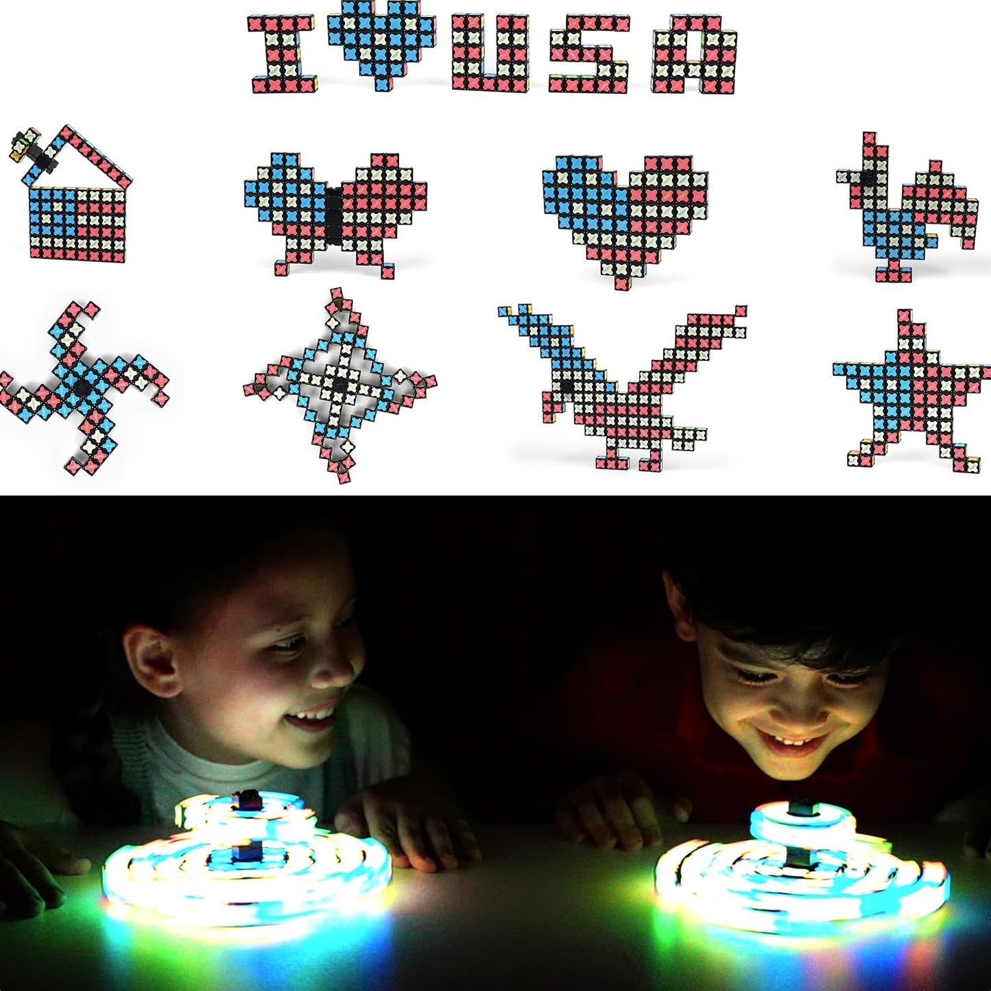 TOSY Magnet Cube 2x2 - 8 Blocks, 2 in 1 Toy: 2x2x2 Puzzle Cube and Customizable Infinity Cube, Glowing, UV Flashlight, Fidget/STEM/STEAM Magnet Tiles Birthday Gift for Kids/Teens/Adults, 4-Pack