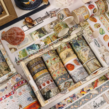 Vintage Washi Tape Set - 24 Rolls Arts Adhesive Tapes Assorted Retro Decorative Masking Tape Sets for Craft, Kids, Scrapbook, DIY, Gift Wrapping (3-Ocean Odyssey)
