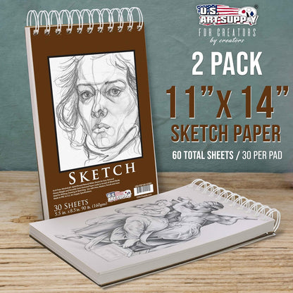 U.S. Art Supply 5.5”x8.5 Premium Heavy-Weight Paper Spiral Bound Sketch Book: 90 Pound (160gsm), 30-Sheet Drawing Pad (2 Pack) - Crafty Corner