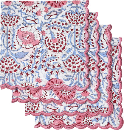 Ridhi Pigeon Blue Hand Block Print Napkins 18" x 18" Set of 4 Reusable Cotton Dinner Napkins for Weddings, Parties & Everyday Dining, Thanksgiving, Christmas, Fall