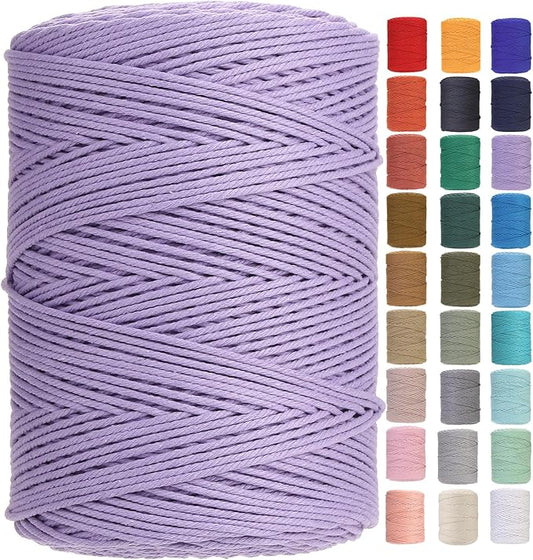 GOHOHOF Macrame Cord 3mm x 546yards Natural Macrame Cotton Rope Colored Macrame Rope Soft Cotton Cord Macrame Supplies Craft Rope Macrame Yarn for Plant Hanger Wall Hanger Dreamcatcher(Light Purple)