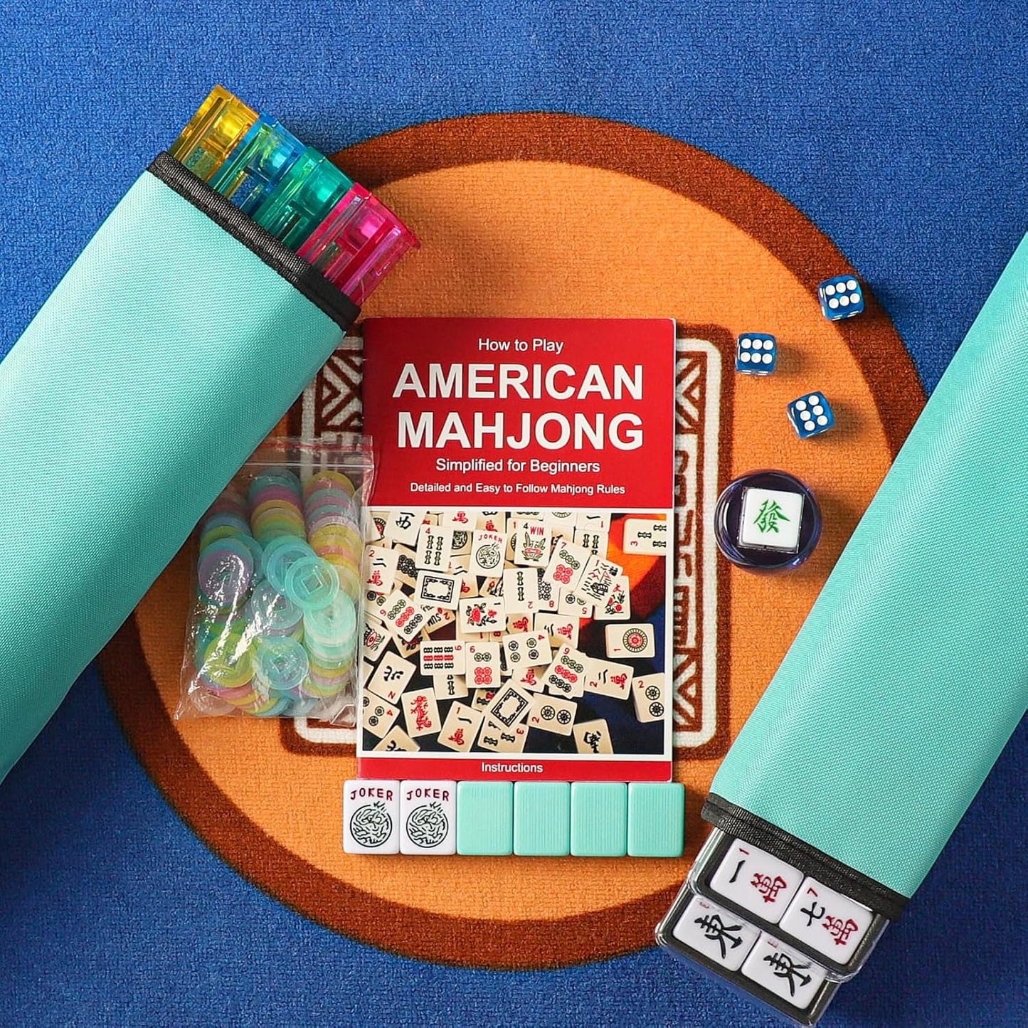 American Mahjong Game Set, 166 Light Green Tiles, 4 All-in-One Color Rack/Pushers, Complete Mahjong Tile Set, Light Green Carrying Bag