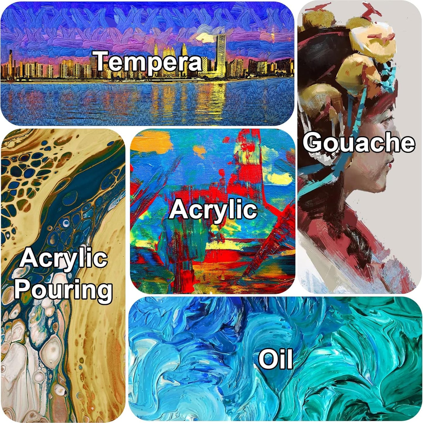 Gallery Wrapped Stretched Canvases for Painting 10x10 Inch 3-Pack, 16 oz Triple Primed Acid-Free 100% Cotton Blank Canvas, Square Spline Canvas for Oil Paint Acrylics Pouring & Wet Art Media