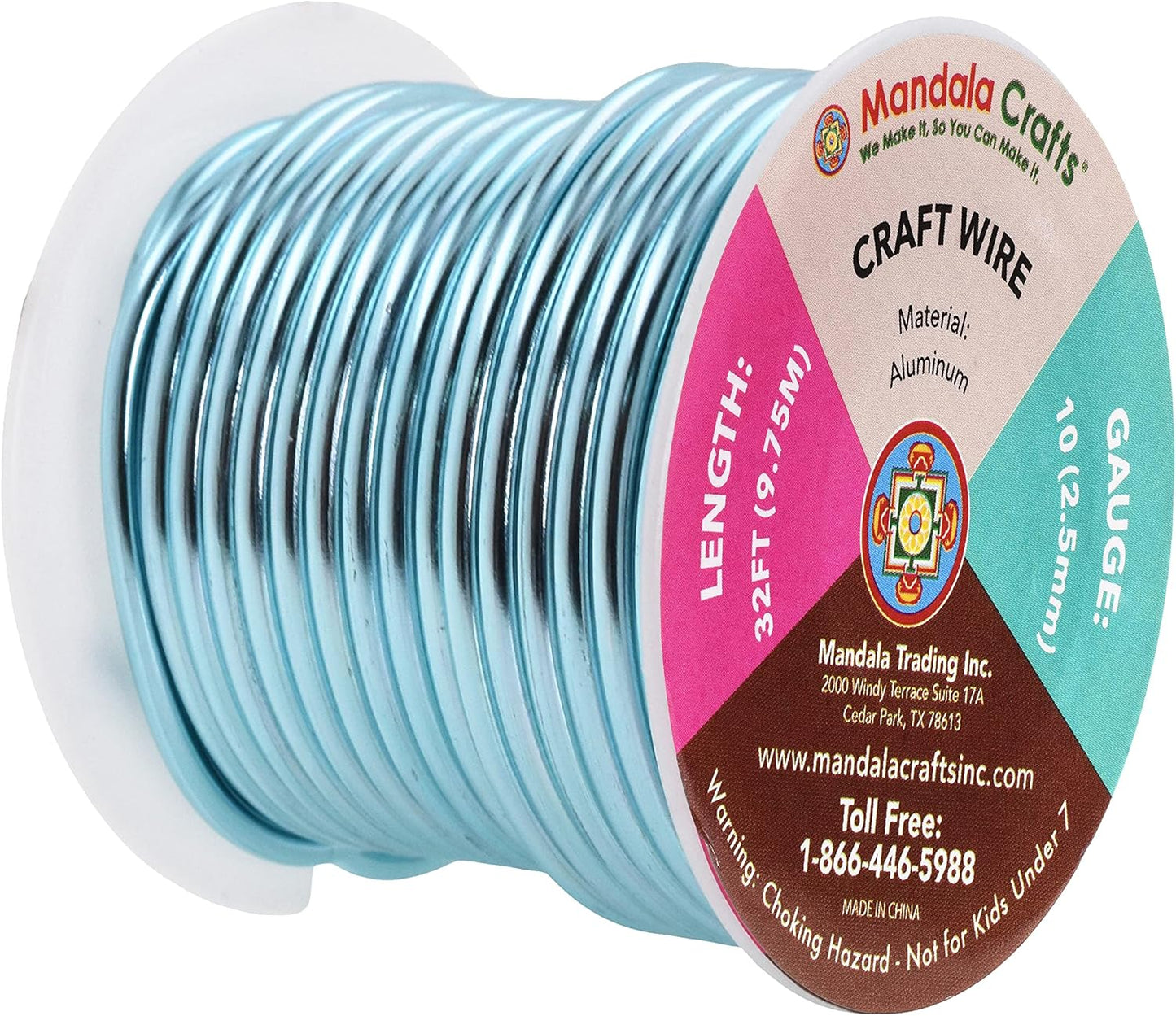 Mandala Crafts 10 Gauge Anodized Aluminum Craft Wire for Jewelry Making - 32 FT Colored Flexible Turquoise Wire - Bendable for Bonsai Armature Crafting Sculpting - Crafty Corner