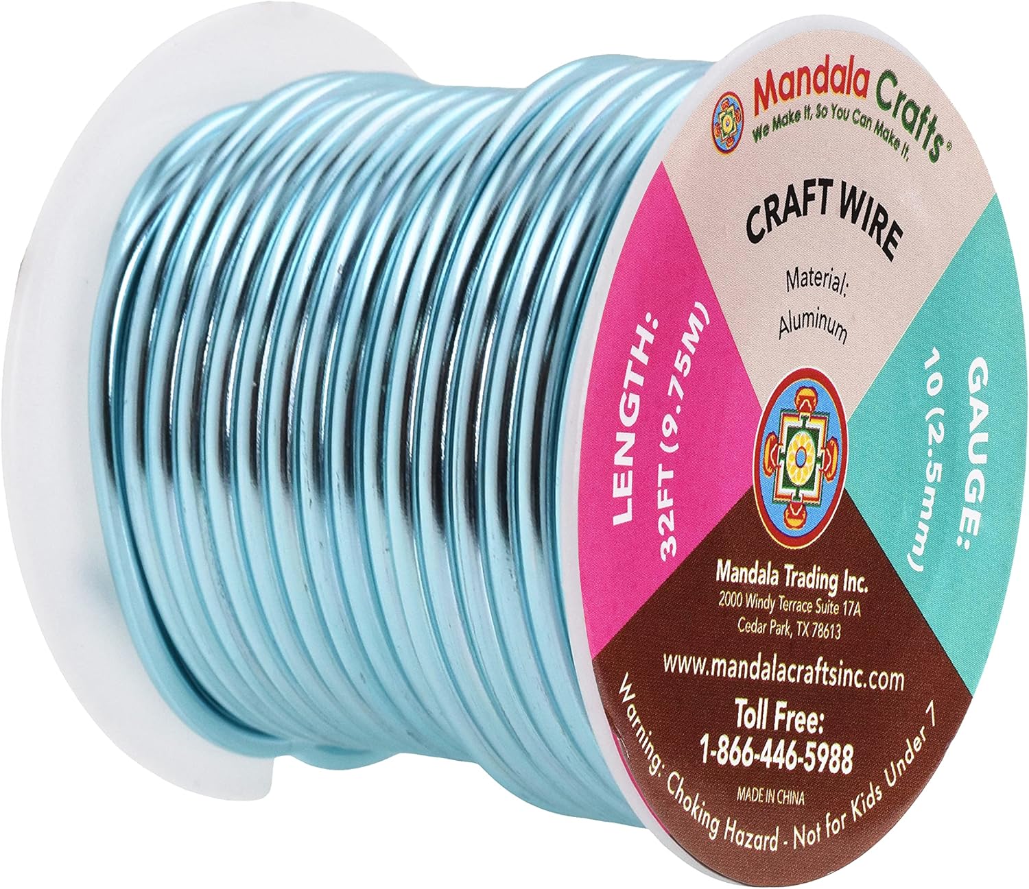 Mandala Crafts 10 Gauge Anodized Aluminum Craft Wire for Jewelry Making - 32 FT Colored Flexible Turquoise Wire - Bendable for Bonsai Armature Crafting Sculpting - Crafty Corner