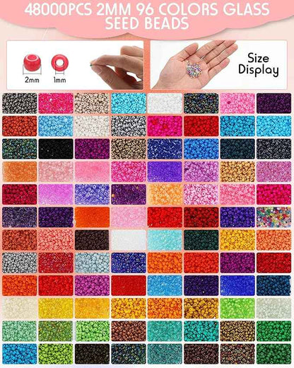 Jexine Bead Loom Kit for Adults 48000 Pcs Beading Loom Supplies with 96 Color 2 mm Glass Seed Bead Bracelets Valentine's Day Gifts Jewelry Earring Making Tools Gifts for Women DIY Craft