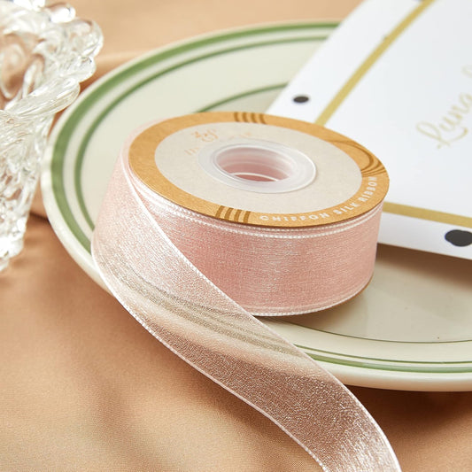 1 Inch Wide Sheer Chiffon Ribbon - Pearl Silk Woven Ribbon Suitable for Gift Wrapping, Wedding Decor, Home Decor, Girl Hair Accessories Handmade DIY (25 Yards/roll) (Baby Pink) - Crafty Corner