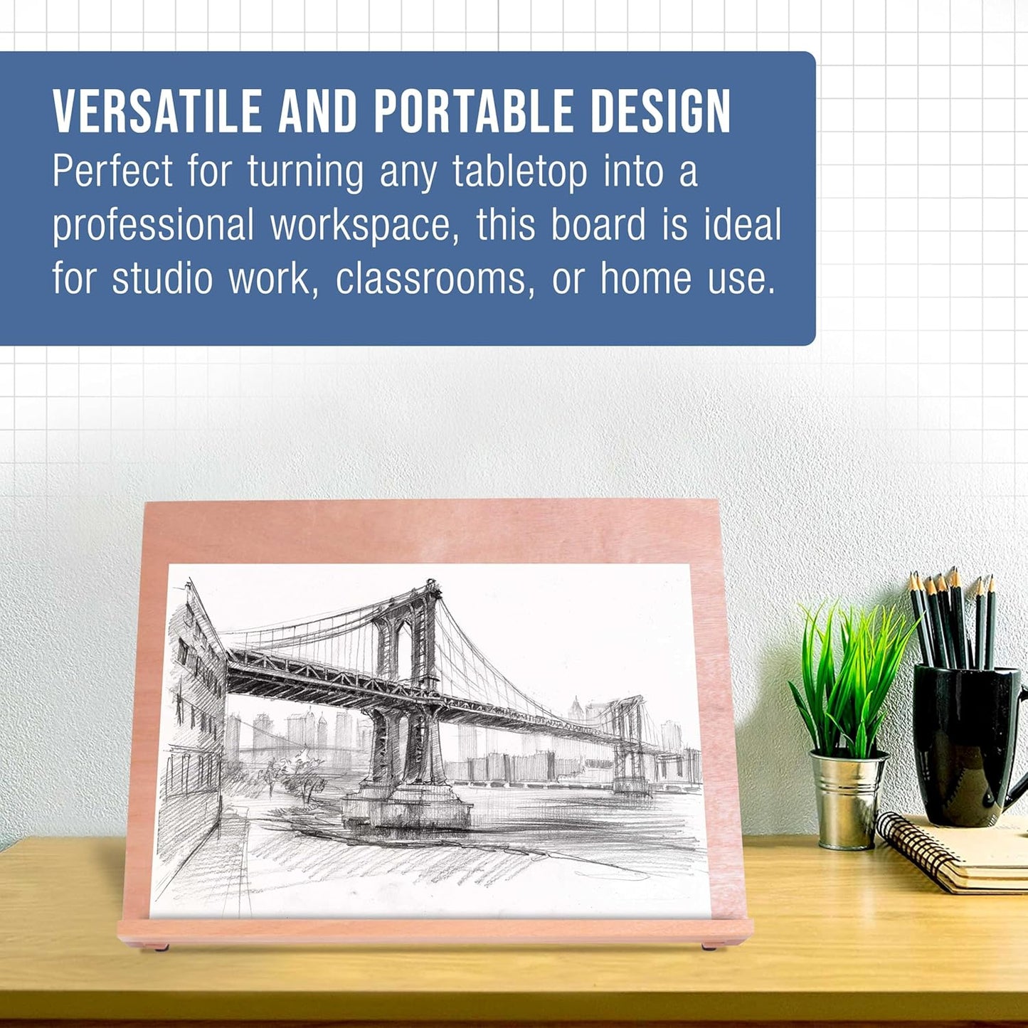 U.S. Art Supply Large 18-1/2" x 14-1/8" (A3) Adjustable Wood Art Drawing Board - 6 Angles, Beechwood Construction, Pencil Ledge - Perfect for Designing, Drafting, Sketching & Architecture Work