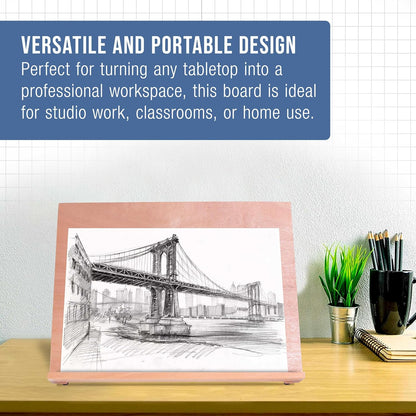 U.S. Art Supply Large 18-1/2" x 14-1/8" (A3) Adjustable Wood Art Drawing Board - 6 Angles, Beechwood Construction, Pencil Ledge - Perfect for Designing, Drafting, Sketching & Architecture Work