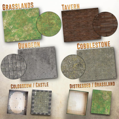 Melee Mats DND Map Starter Kit - 22” x 26" Double Sided, Wet/Dry Erase Battle Terrain Grid - Ultimate Tabletop Board Gaming Experience with Accessories