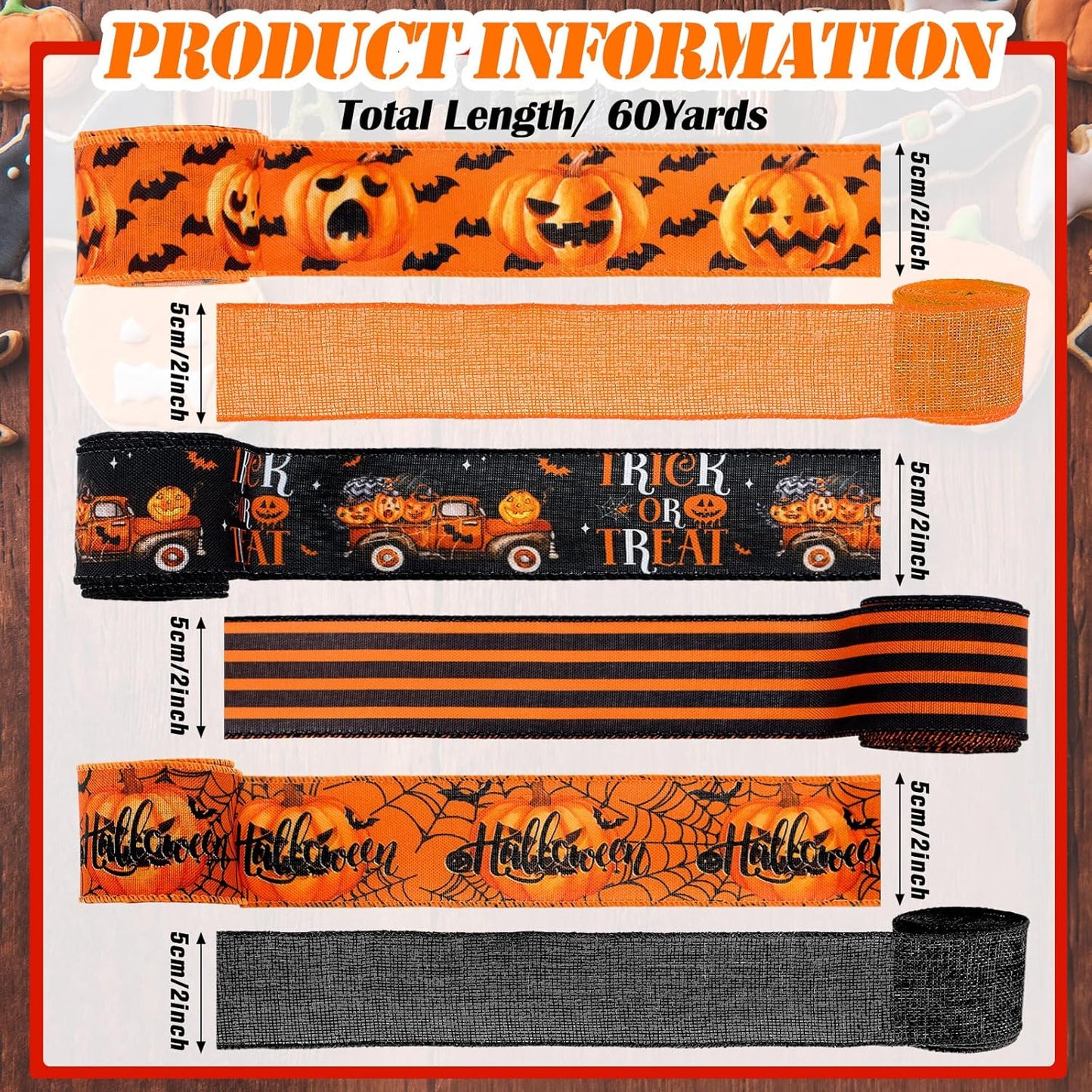 12 Rolls Halloween Wired Edge Ribbon for Wreaths 2 Inch x 60 Yards Bat Spider Web Pumpkin Print Ribbon Ghost Witch Hat Crafts for Halloween Party Decorative Supplies, 12 Styles - Crafty Corner